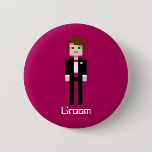 Badge Rond 5 Cm Marié de pixel - rouge foncé - coutume