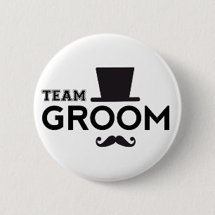 Badge Rond 5 Cm Marié d'équipe avec le casquette et la moustache