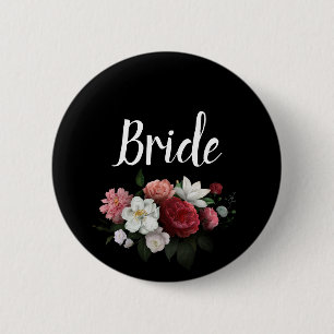 Badge Rond 5 Cm Mariée aux fleurs élégantes de Bourgogne et rose