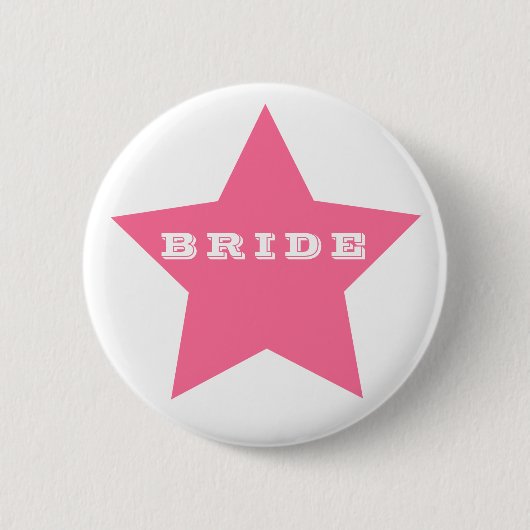 Badge Rond 5 Cm MARIÉE | Bouton étoile ROSE CHAUD (Devant)