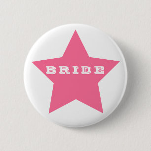 Badge Rond 5 Cm MARIÉE   Bouton étoile ROSE CHAUD