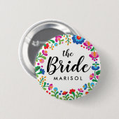 Badge Rond 5 Cm Mariée Broderie Mexicaine (Devant & derrière)