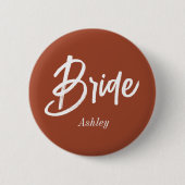 Badge Rond 5 Cm Mariée Brun Mariage Terracotta Script   (Devant)