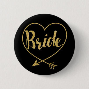 Badge Rond 5 Cm Mariée   Coeur doré et noir