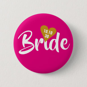 Badge Rond 5 Cm Mariée Date Or Cœur Personnalisé
