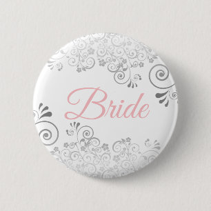 Badge Rond 5 Cm Mariée de mariage Bouton Rose & Gris