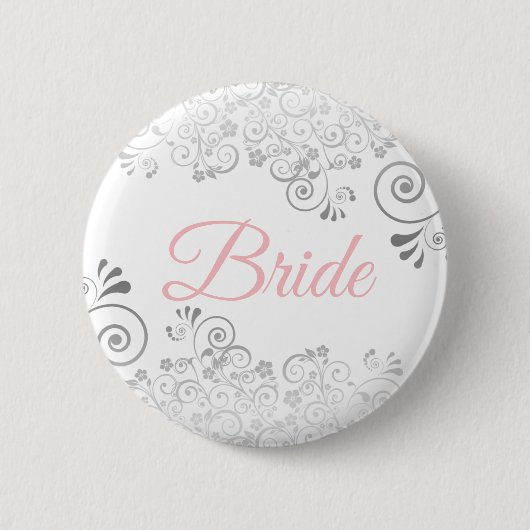 Badge Rond 5 Cm Mariée de mariage Bouton Rose & Gris (Devant)