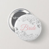 Badge Rond 5 Cm Mariée de mariage Bouton Rose & Gris (Devant & derrière)