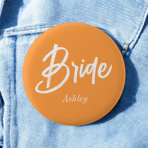 Badge Rond 5 Cm Mariée Orange Blanc Mariage Écriture