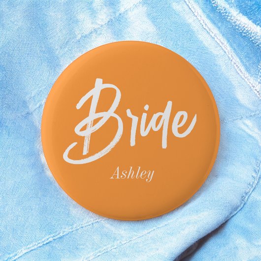 Badge Rond 5 Cm Mariée Orange Blanc Mariage Script
