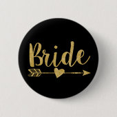 Badge Rond 5 Cm Mariée | Parties scintillant en or (Devant)