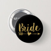 Badge Rond 5 Cm Mariée | Parties scintillant en or (Devant & derrière)