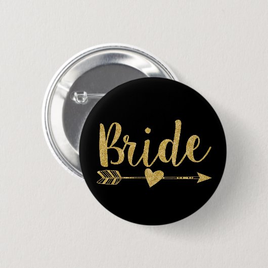 Badge Rond 5 Cm Mariée | Parties scintillant en or (Devant & derrière)