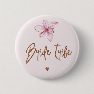 Badge Rond 5 Cm Mariée tribe floral rose rose cuivre nuptiale