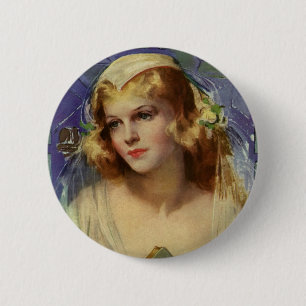 Badge Rond 5 Cm Mariée vintage tenant une Bible, mariage religieux