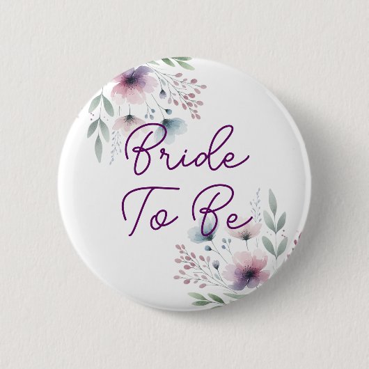 Badge Rond 5 Cm Mariée Violet et Vert Botanique (Devant)