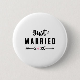 Badge Rond 5 Cm Mariés à peine 2025 Lune de miel Mariage Couple An