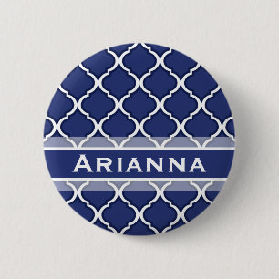 Badge Rond 5 Cm Marine moderne Blue Marocain Trellis