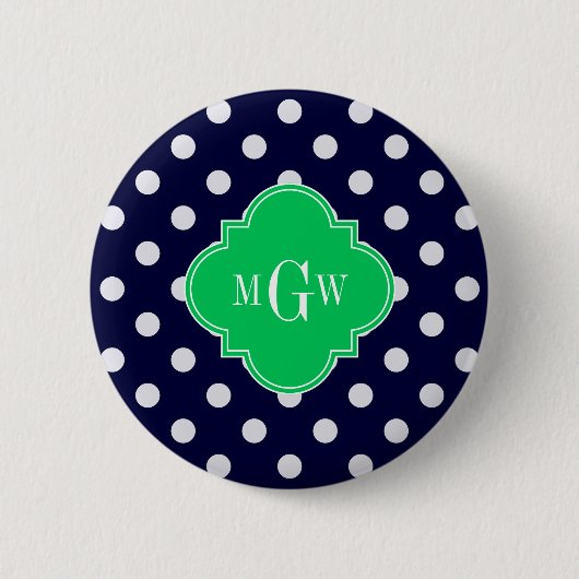Badge Rond 5 Cm Marine White Polka Dot Emerald Quatrefoil 3 Monogr (Devant)