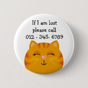 Badge Rond 5 Cm Marmalade Chat, contact d'urgence pour enfants