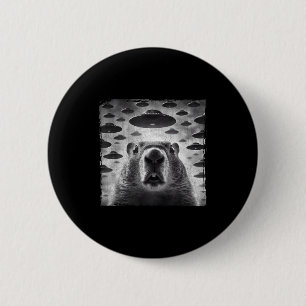 Badge Rond 5 Cm Marmotte drôle selfie avec un alien OVNIS Marmotte