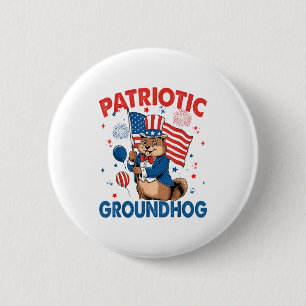 Badge Rond 5 Cm Marmotte Patriotique Drapeau Américain 4 Juillet
