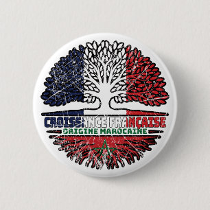 Badge Rond 5 Cm Maroc Marocain Français Drapeau des racines d'arbr
