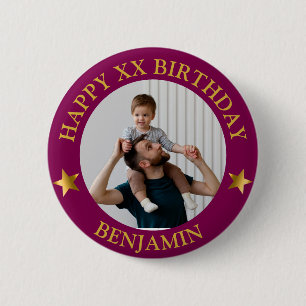 Badge Rond 5 Cm Maroon d'or personnalisé Joyeux anniversaire photo