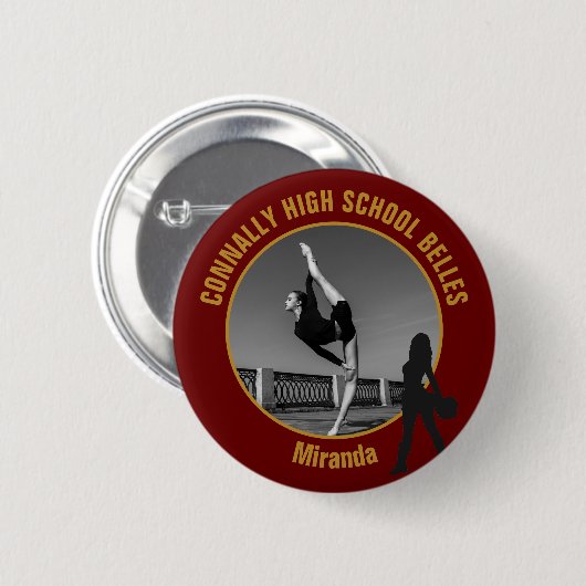 Badge Rond 5 Cm Maroon Gold Drill Team Photo High School Dancer (Devant & derrière)