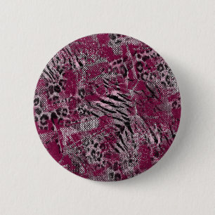 Badge Rond 5 Cm Maroon gris léopard tacheté