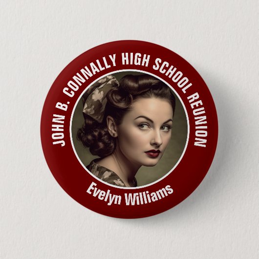 Badge Rond 5 Cm Maroon High School Reunion Yearbook Photo (Devant)