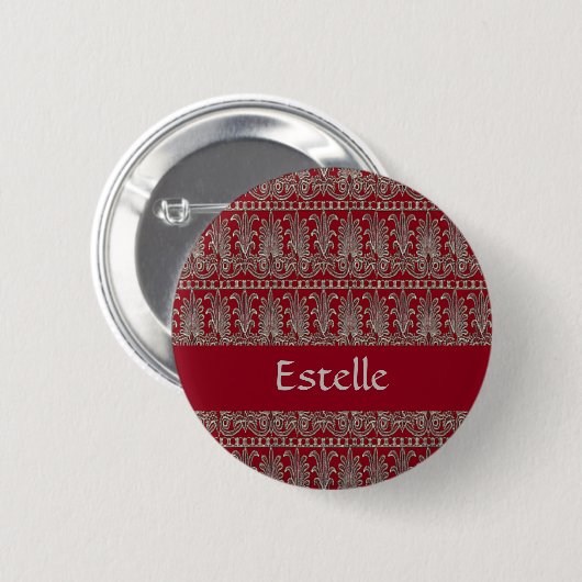 Badge Rond 5 Cm Maroon motif décoratif gris victorien (Devant & derrière)