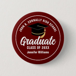 Badge Rond 5 Cm Maroon White Graduate Custom Graduate Keepsaké