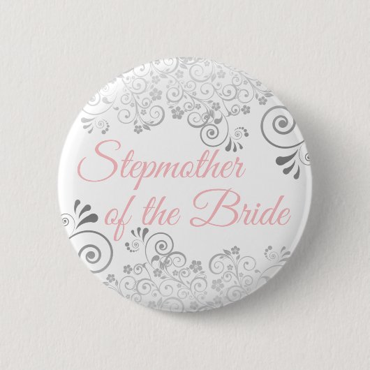 Badge Rond 5 Cm Marraine de mariage de la mariée Rose & Gris (Devant)