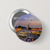 Badge Rond 5 Cm Marrakech, Maroc - Place Jemaa el Fnaa (Devant & derrière)