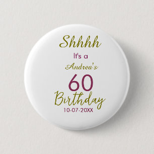 Badge Rond 5 Cm Marron doré chut 60e anniversaire nom simple gras