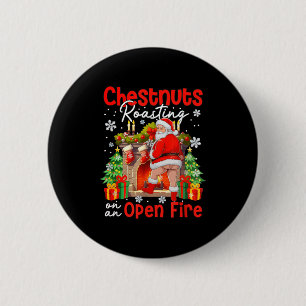 Badge Rond 5 Cm Marrons rôtis sur un feu ouvert drôle de Père Noël
