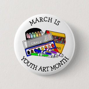 Badge Rond 5 Cm Mars est le Mois de l'art jeunesse