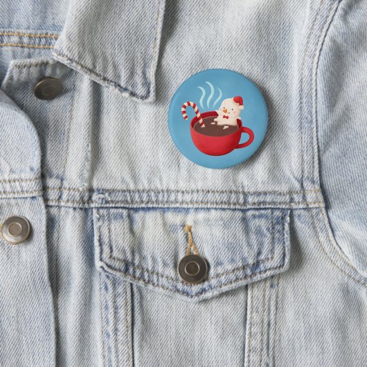 Badge Rond 5 Cm Marshmallow Snowman mignon En Coca Chaud Noël (En situation)