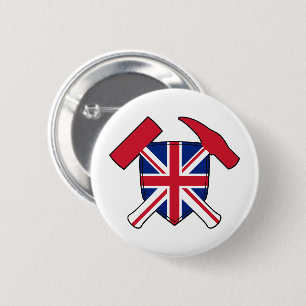 Badge Rond 5 Cm Marteau de rock et logo Union Jack du géologue