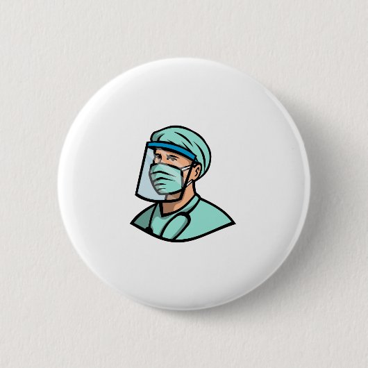 Badge Rond 5 Cm Mascotte de masque Médicale professionnelle (Devant)