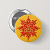 Badge Rond 5 Cm Masque aztèque de Sun - rouge et jaune (Devant & derrière)