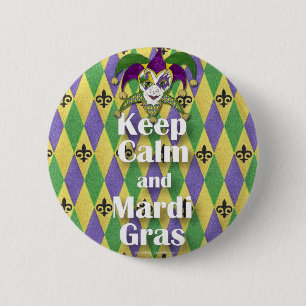 Badge Rond 5 Cm Masque de bouffon Garder son calme et Mardi Gras
