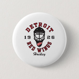 Badge Rond 5 Cm Masque de hockey des Red Wings de Détroit Blanc Of