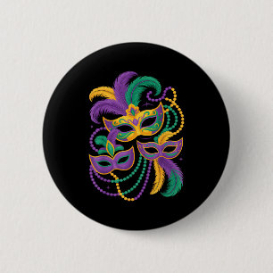 Badge Rond 5 Cm Masque de mascarade de Mardi Gras Perles Plume Car