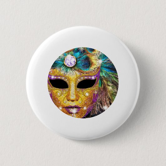 Badge Rond 5 Cm Masque d'or abstrait de carnaval (Devant)