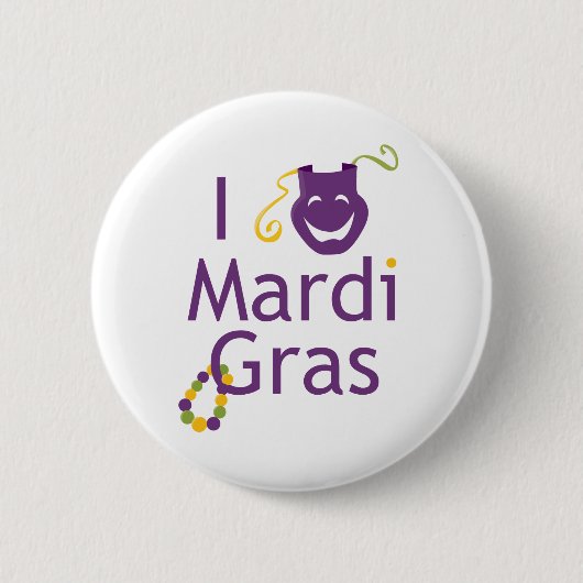 Badge Rond 5 Cm Masque I Love Mardi Gras (Devant)