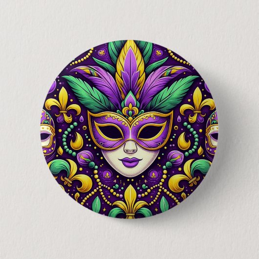 Badge Rond 5 Cm Masque Mardi Gras/perles/fleur de lis (Devant)