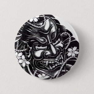Badge Rond 5 Cm Masque Oni Design Japonais