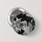 Badge Rond 5 Cm Masque vénitien argent or (Devant & derrière)